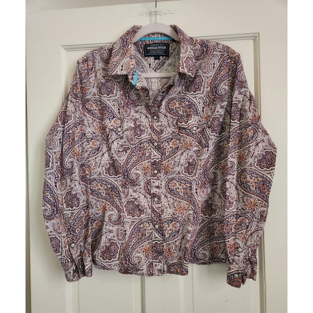 Nashville Bachelorette Cowgirl Western Rough Stock Paisley L Cotton Button-Up